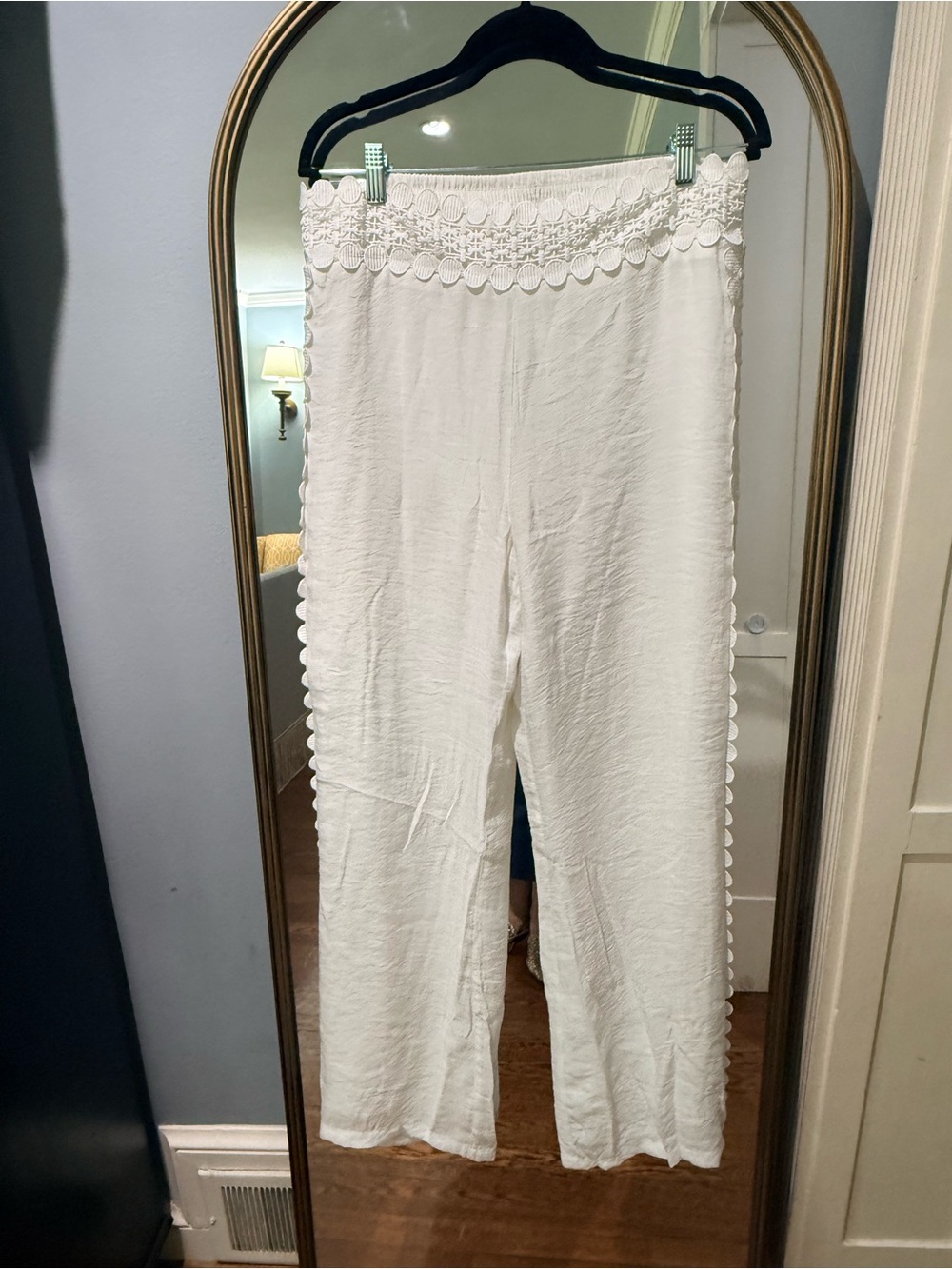 krazy kat Cream Wide-Leg Crochet-Trim Pants